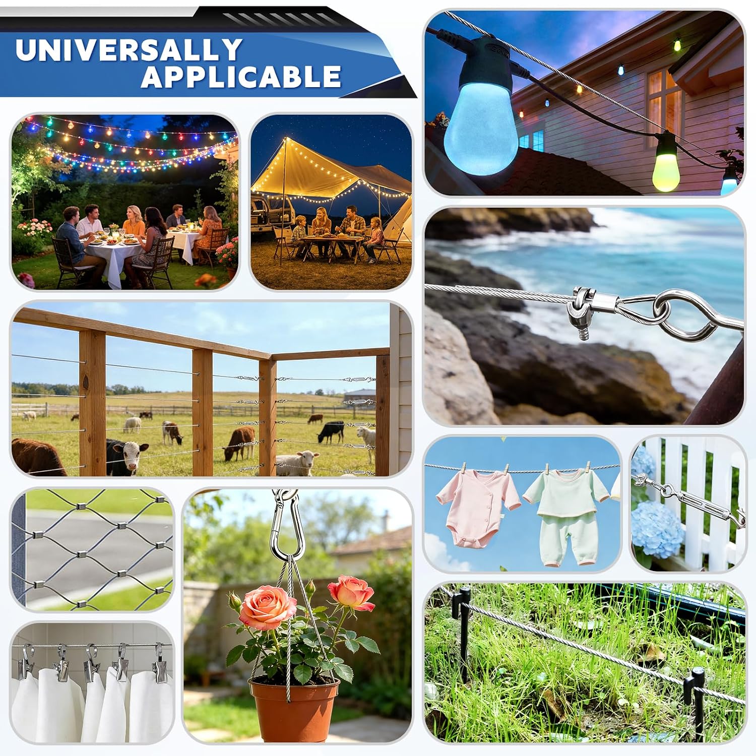 Thumbnail 6 de Bridokit 50M 2mm Edelstahl Drahtseil-Set mit Befestigungsteilen – vielseitiges DIY-Kit