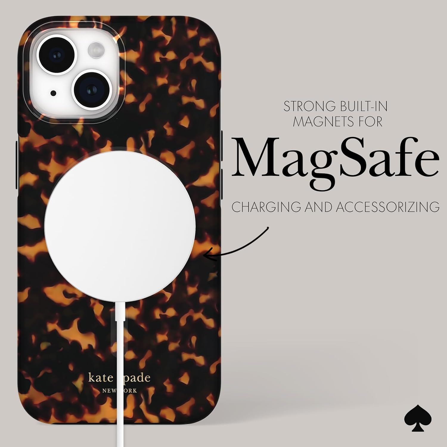 Detalle 1 de Kate spade KS052422 iPhone 15/14/13用ケース べっ甲柄・MagSafe対応・傷防止コーティング