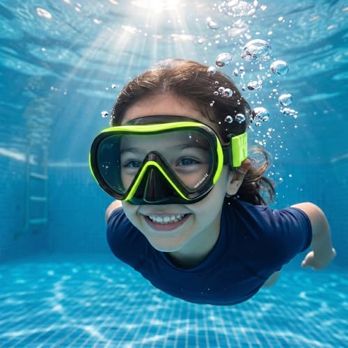 Detalle 2 de HIKOTEY Kinder Taucherbrille mit Stoffband – 180° Panorama, Anti-Nebel, Anti-Leck