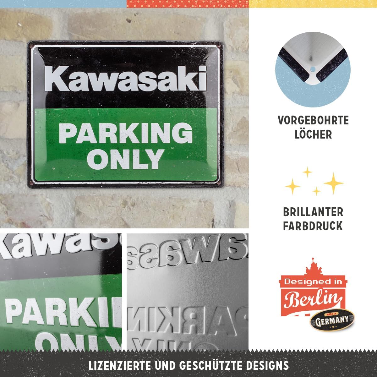 Detalle de Nostalgic‑Art Plaque vintage Kawasaki 30 x 40 cm