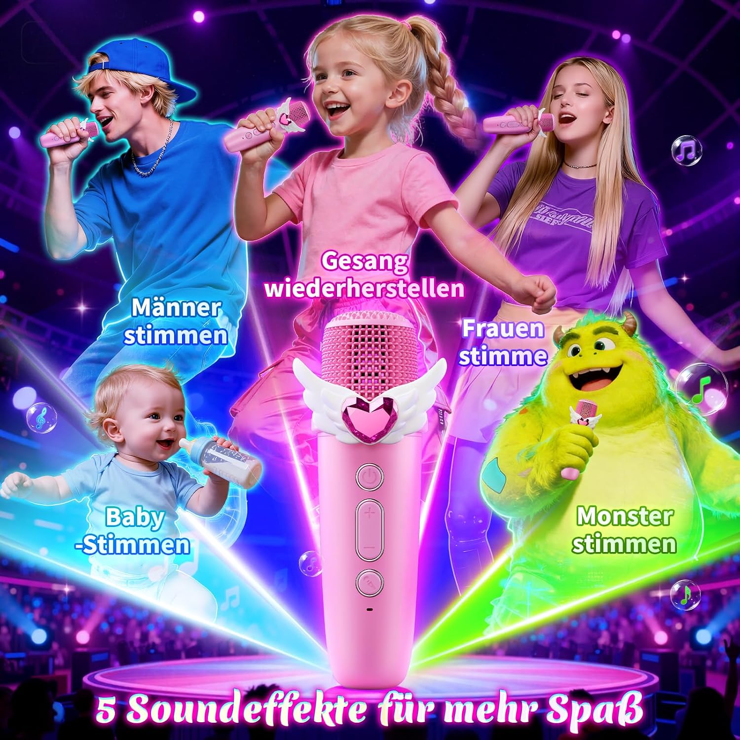 Detalle 2 de Neueste Einhorn Karaoke Maschine 2 Mikrofon – Tragbares Musikspielzeug für Mädchen 3–12 Jahre mit LED-Lichtern