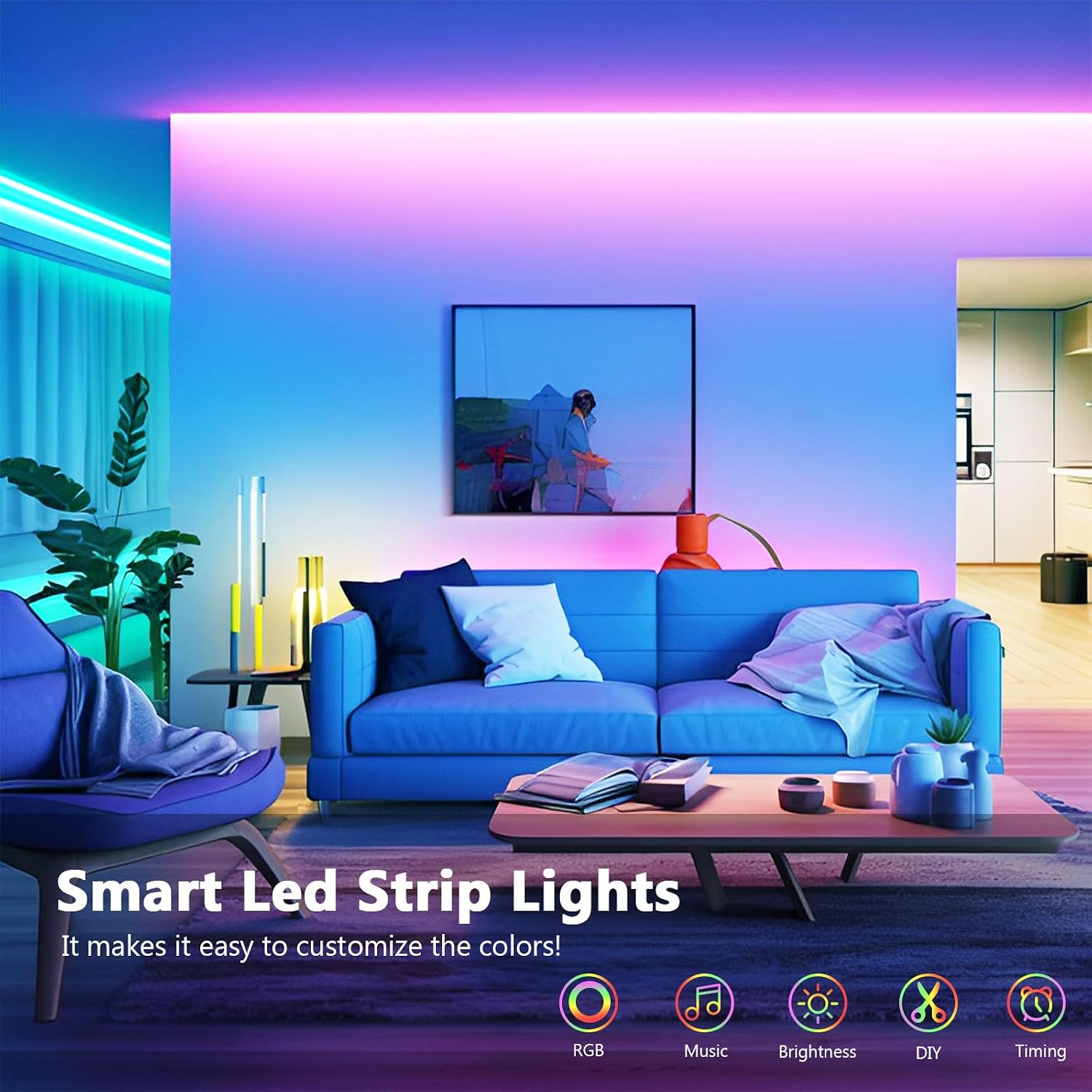 Detalle de Realky LED Strip 30 m (2×15 m) – RGB Smart-Lichtleiste mit Bluetooth, App & IR-Fernbedienung
