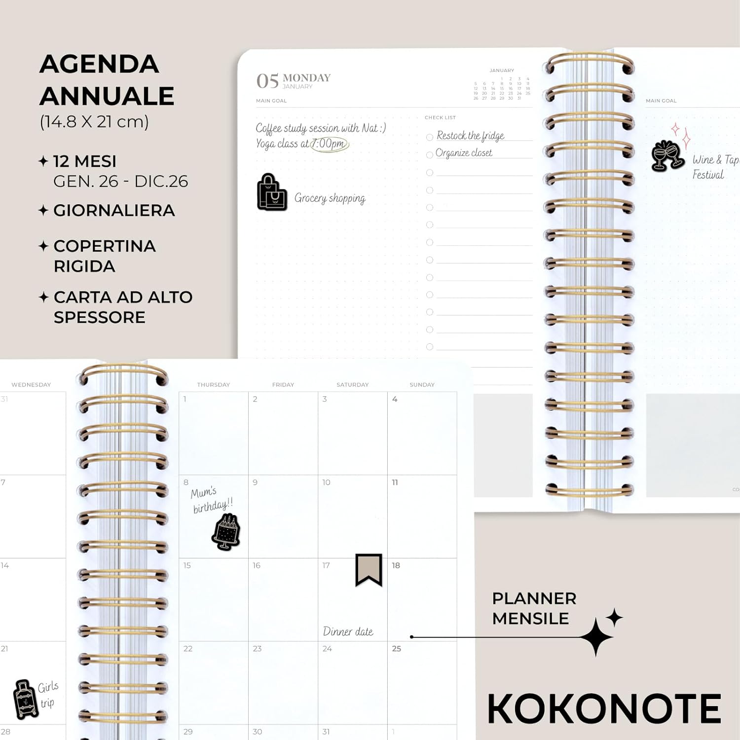 Thumbnail 1 de Kokonote Agenda 2026 Giornaliera Misty Gray — Daily planner 2026 🗓️