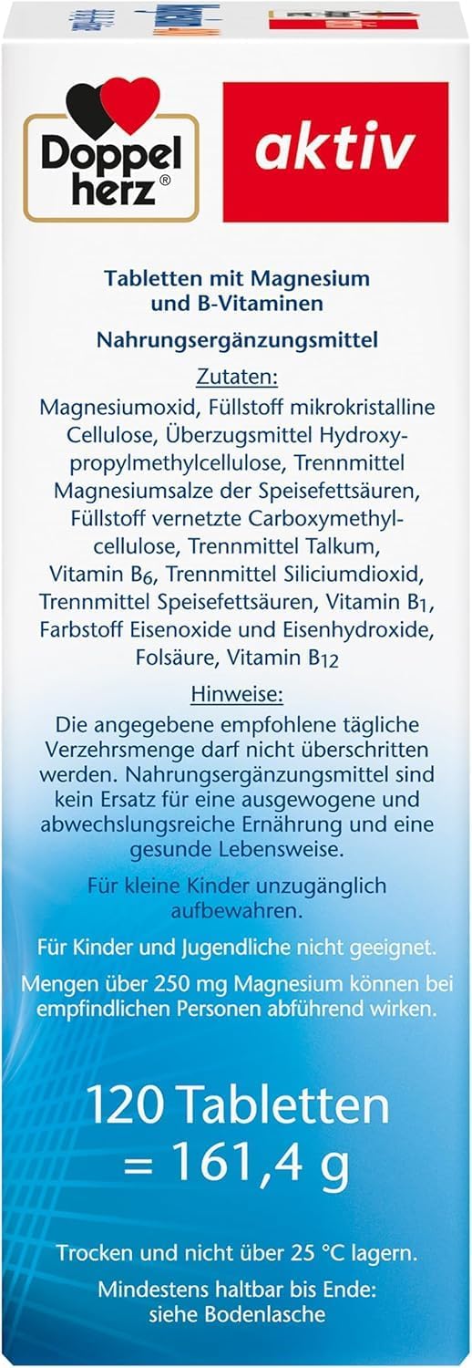 Detalle 2 de Doppelherz Magnesium 400 + B1 + B6 + B12 + Folsäure – 120 vegane Tabletten