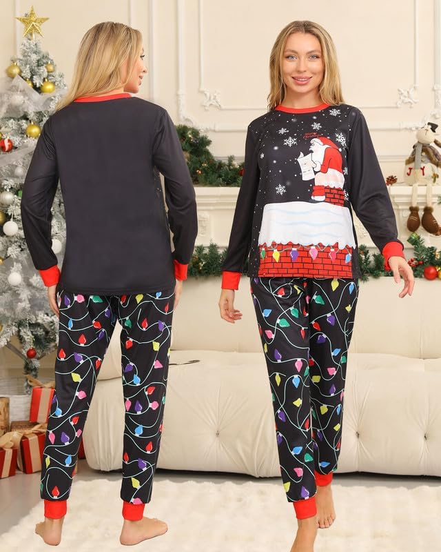 Detalle 2 de Sizet Family Christmas Pajama Set, Elk & Red-and-Black Plaid, Long Sleeve