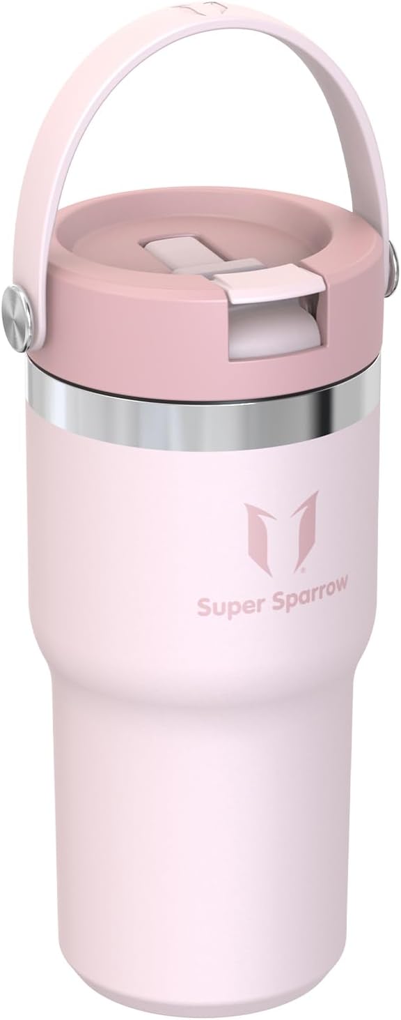 Detalle de Sparrow Trinkflasche Edelstahl – Twistpath Thermosflasche mit Flex-Strohhalmdeckel, 620 ml