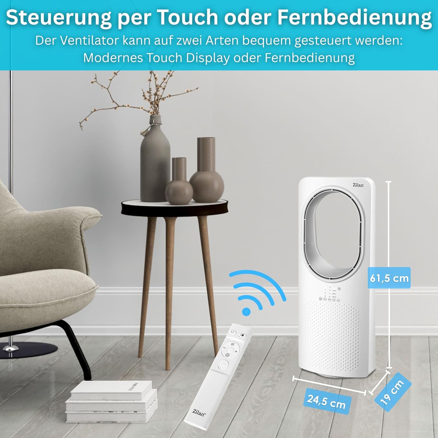 Detalle 2 de Zilan Turmventilator mit Fernbedienung – kompakt, leise und effizient