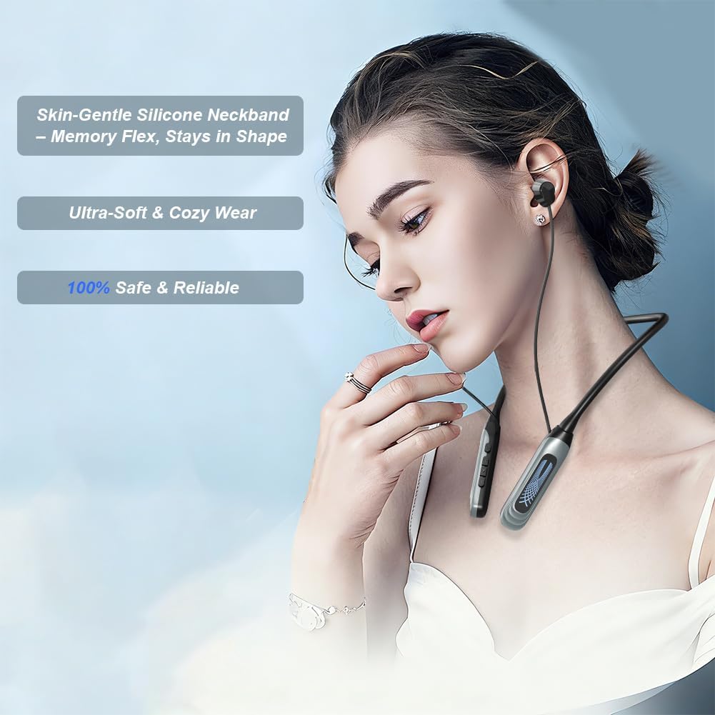 Detalle de Caijin Cuffie Bluetooth sportive a collo con cavo e archett o: suono, comfort e resistenza IPX6
