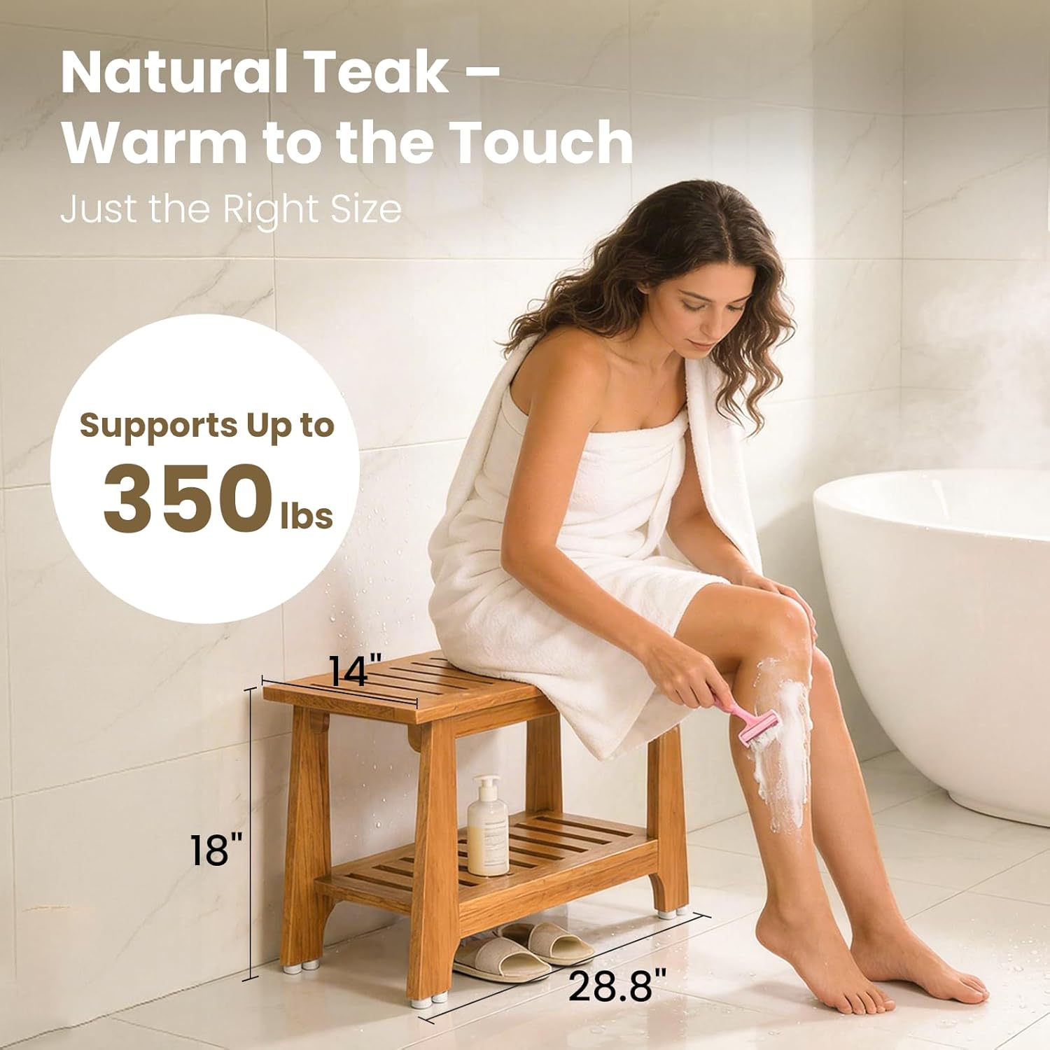 Thumbnail 6 de NNN 30" Commercial Teak Shower Bench with 8 Non-Slip Feet — Rock-Solid Stability for Seniors