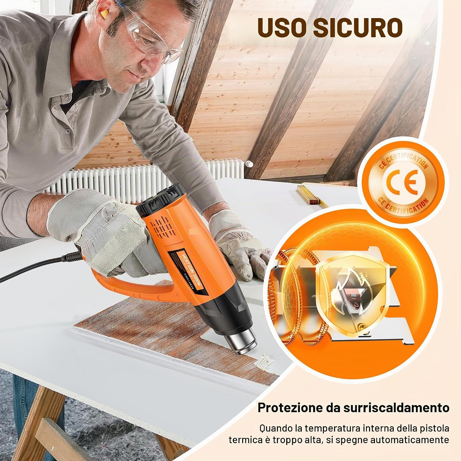 Thumbnail 5 de Pistola Termica SEEKONE 2000W: aria calda professionale 60–600°C con 7 accessori