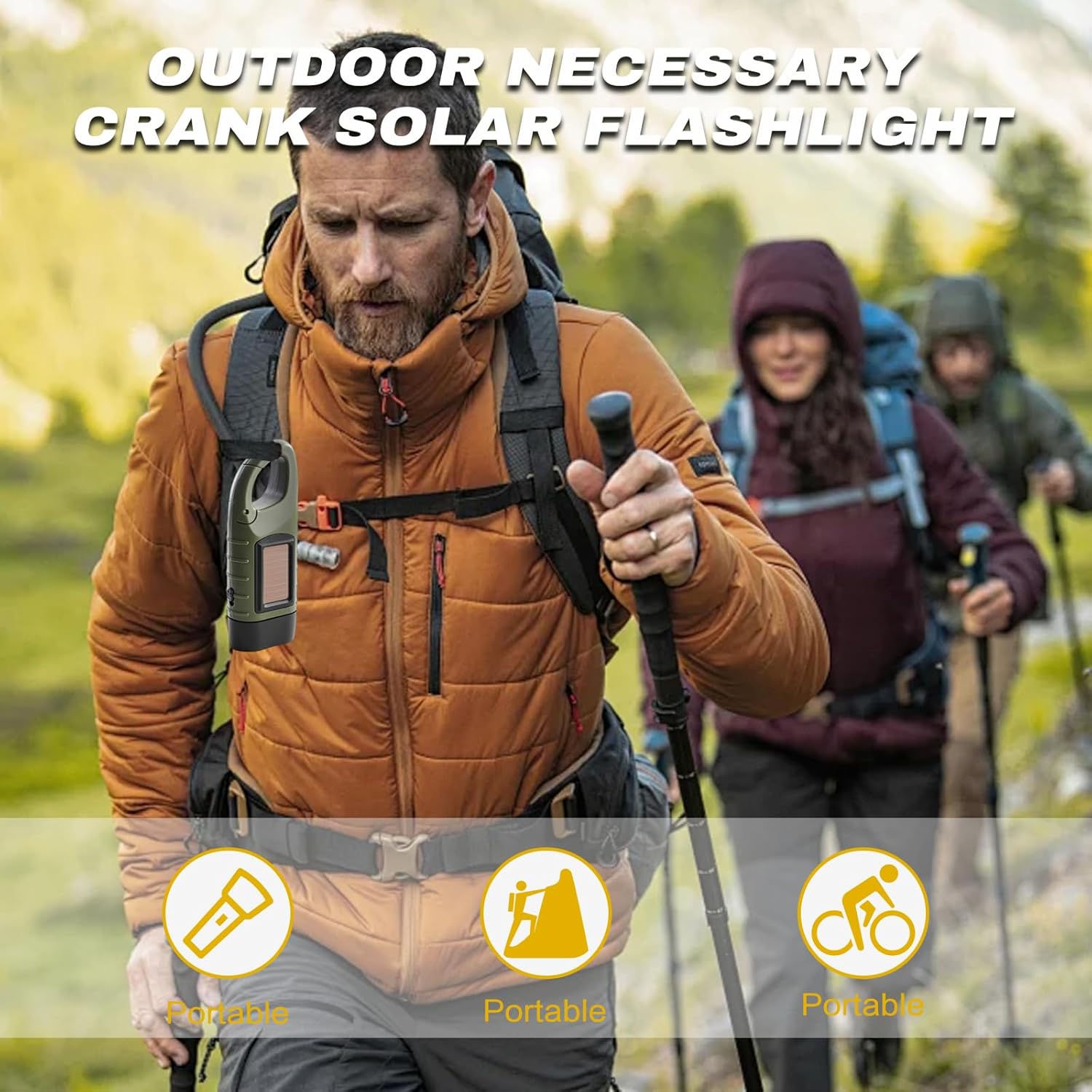 Thumbnail 3 de VINSPIRE Wind Up Torch (Solar LED) – 2-Pack Emergency & Camping Light with Carabiner Hook