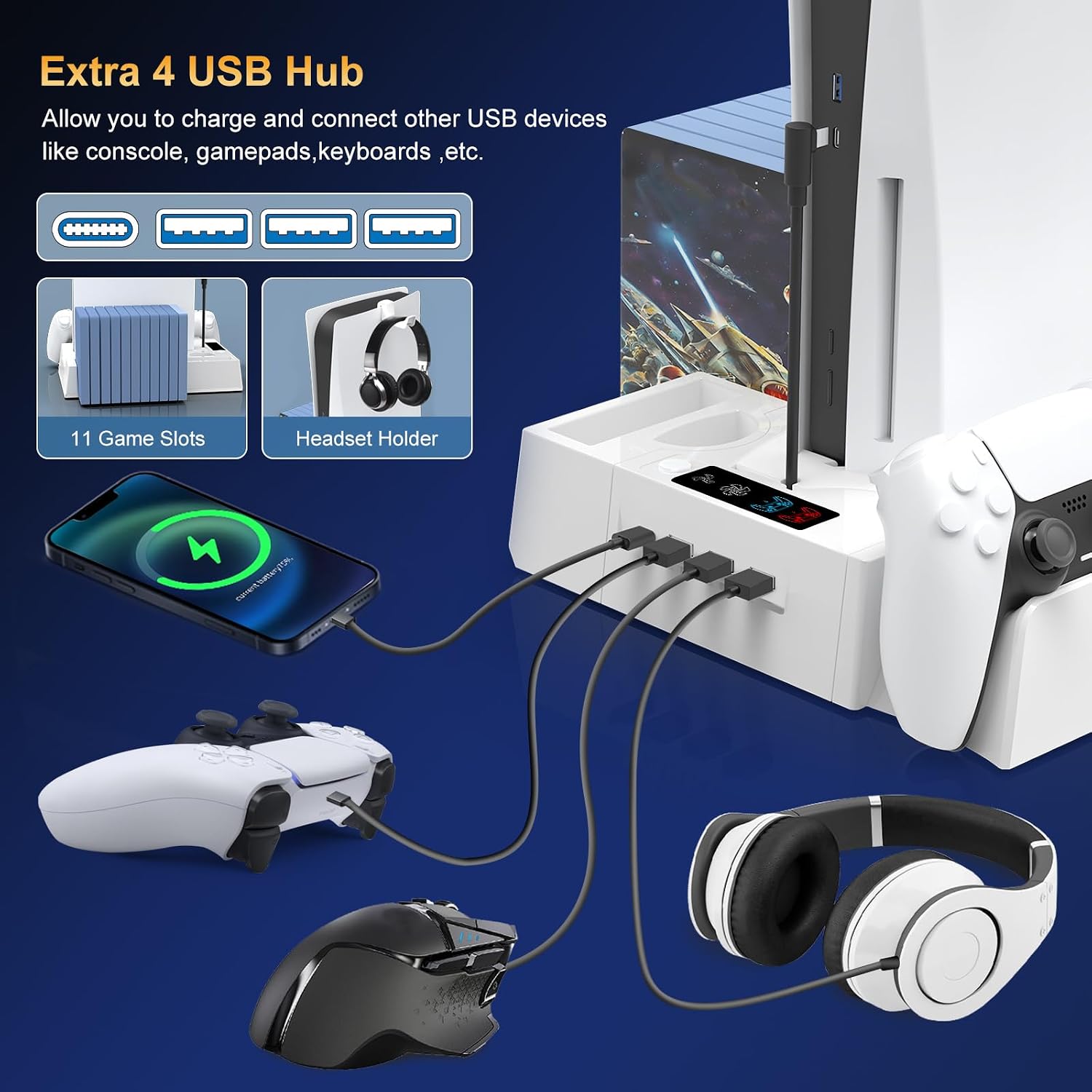 Thumbnail 5 de PS5 Slim Cooling Station with Dual Controller Charging Dock and Storage Slot