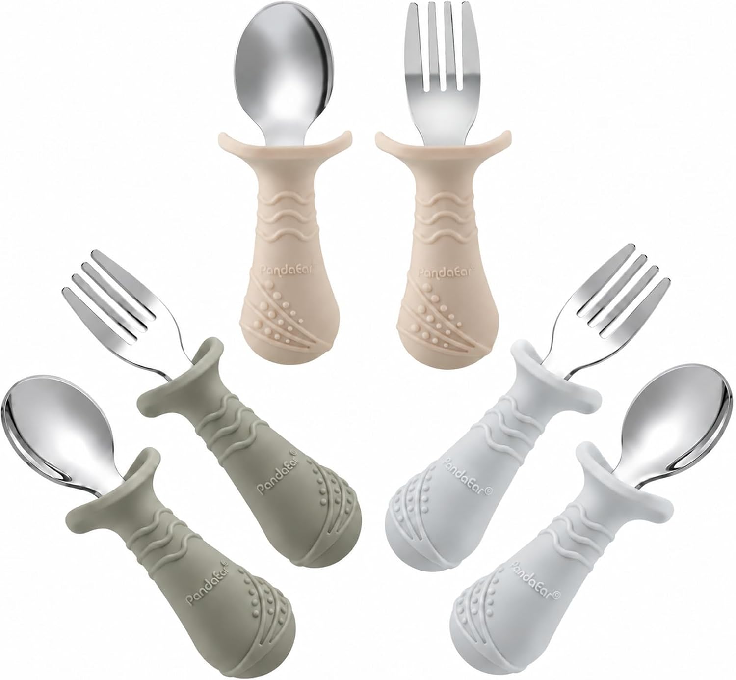 Detalle de PandaEar Toddler Flatware Sets babybestek, 6-delig in silicone en roestvrij staal
