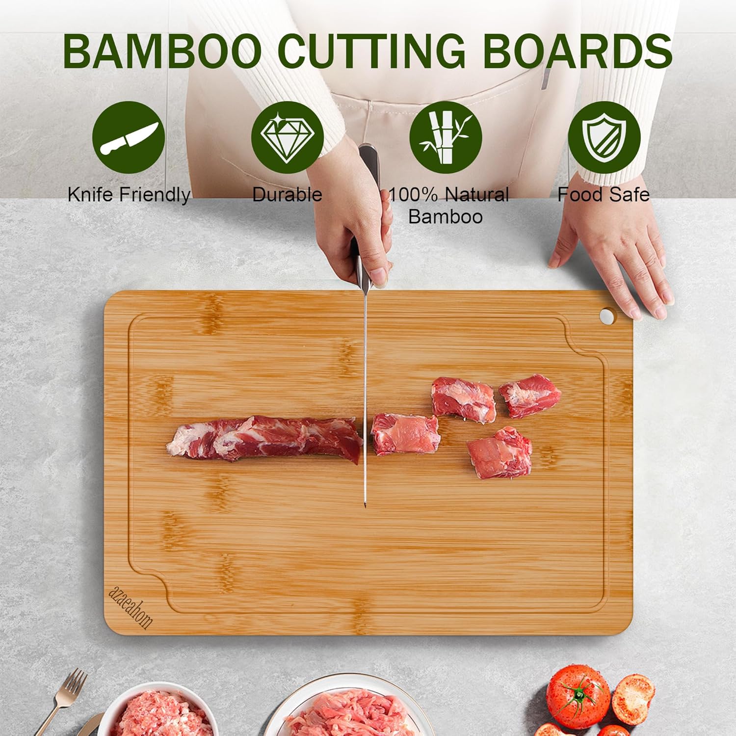 Thumbnail 2 de Azaeahom Bamboo Cutting Boards – 3-Piece Set (Large, Medium, Small)