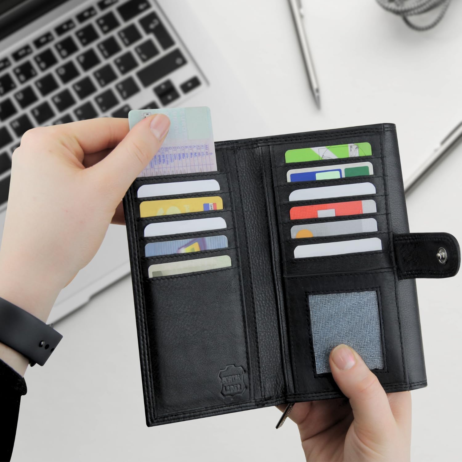 Detalle de Frentree Damen Geldbörse Nappaleder mit RFID