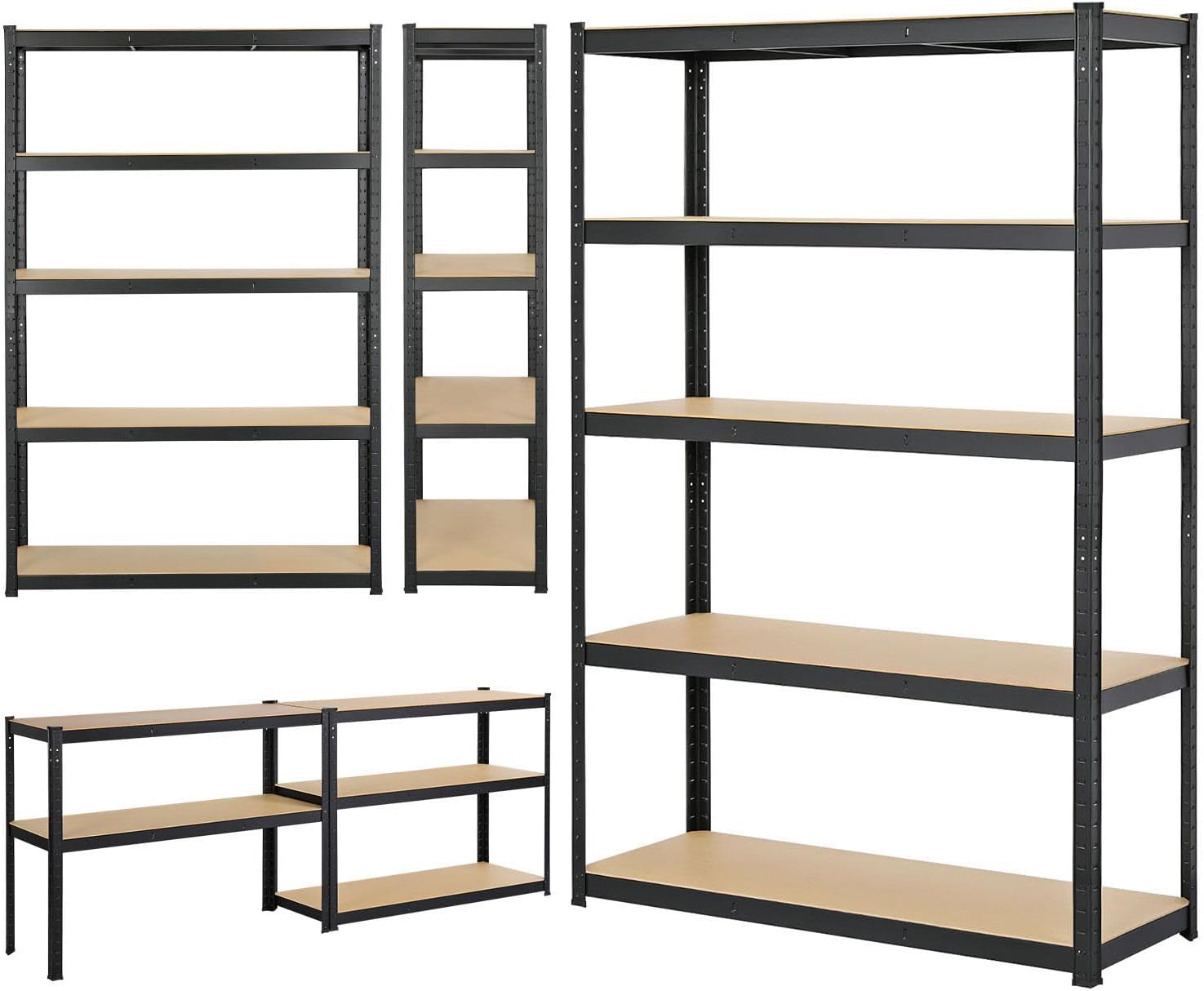 Thumbnail 5 de Yaheetech Garage Shelving Unit 180cm x 120cm x 45cm, 5-Tier Heavy Duty Storage Rack (Black)