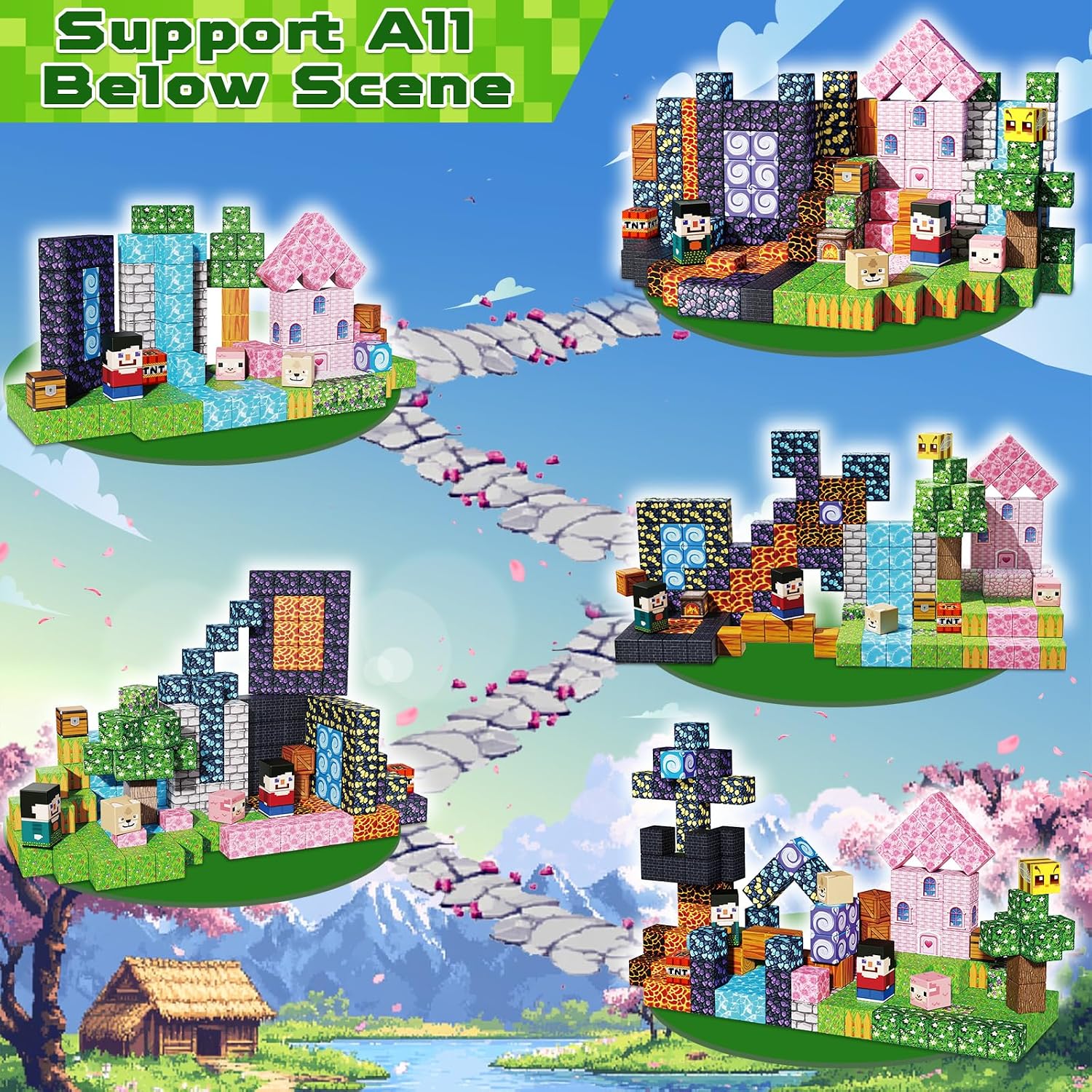 Thumbnail 2 de GraceDuck Costruzioni Magnetiche: 200 Blocchi per Foresta Oscura e Castello Rosa, Montessori per bambini 3–9 anni