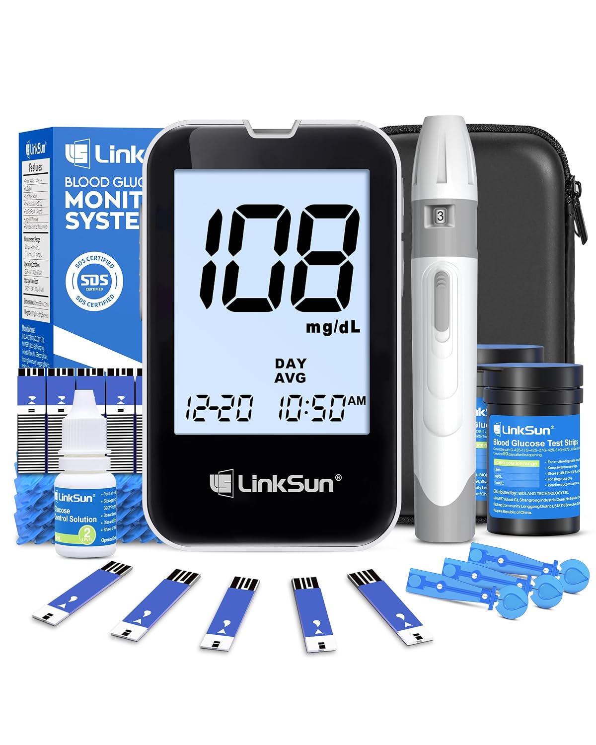 Detalle de LinkSun G-425-2V Blood Glucose Monitor Kit, Large Display, 100 Strips