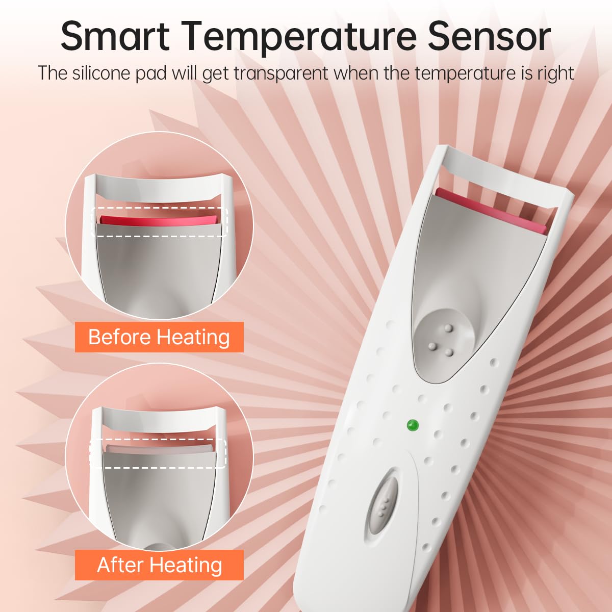 Detalle 2 de TOUCHBeauty Beheizte Wimpernzange AG-2003BWA – kabellos, temperaturgesteuert mit farbwechselndem Silikonpad