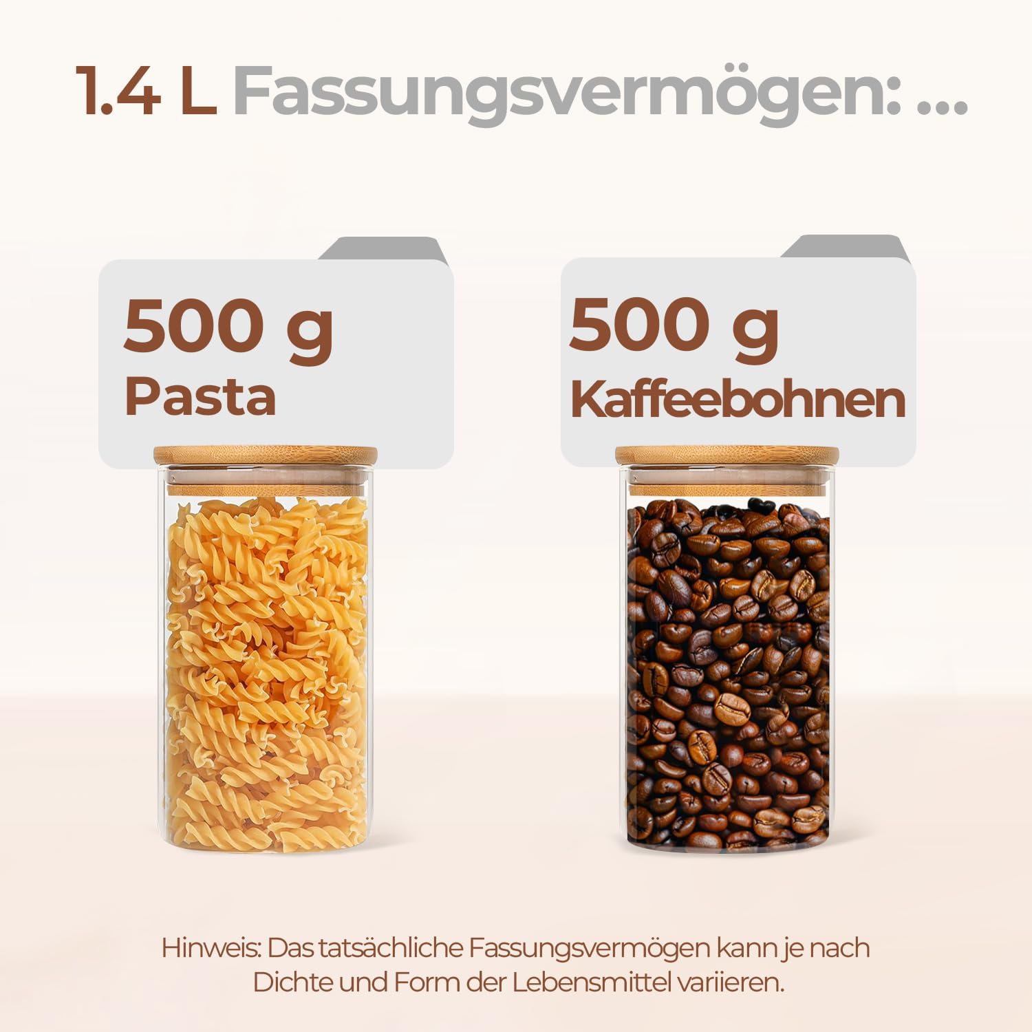 Detalle de ComSaf Glasbehälter mit Deckel 1,4 L im 3er Set – Vorratsgläser aus Glas mit Bambusdeckel, luftdicht