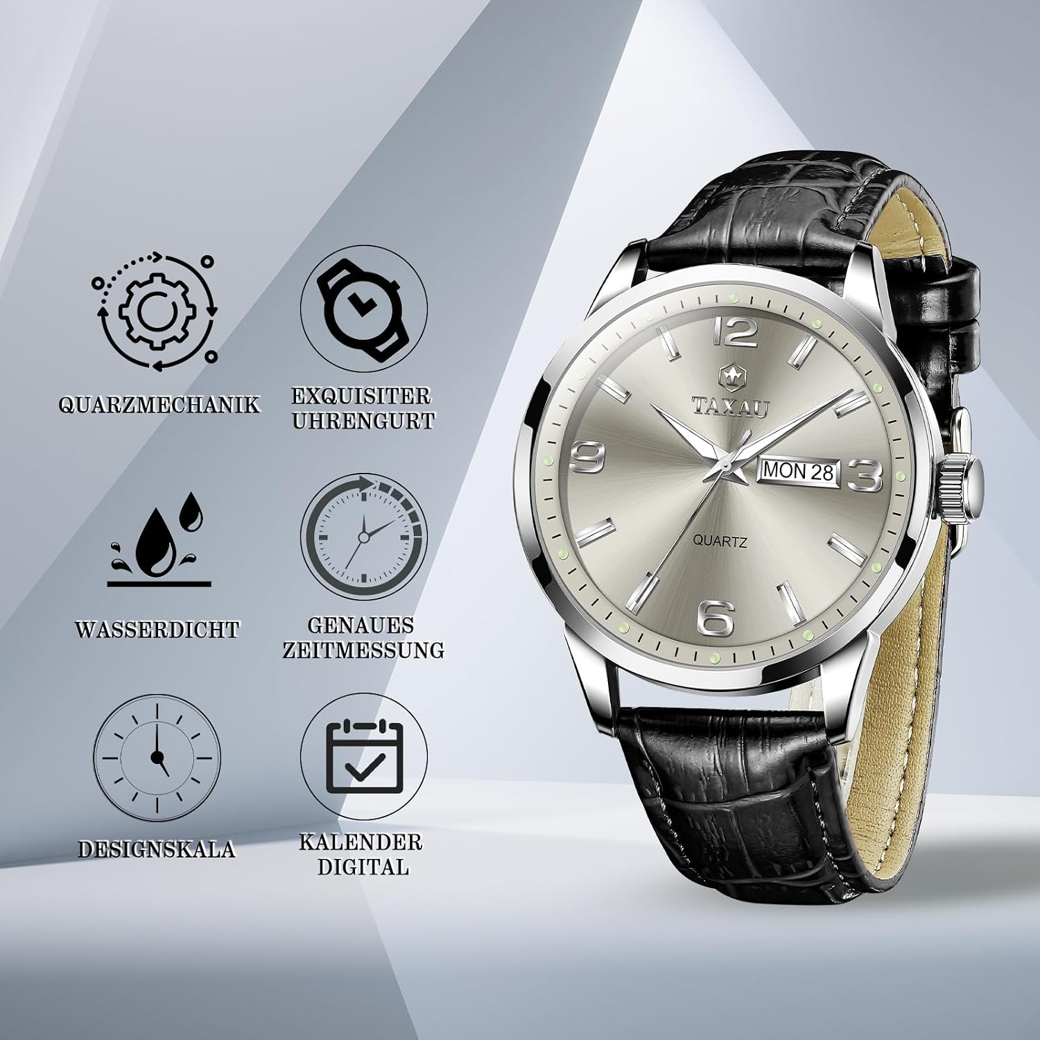 Detalle de Taxau Herren Chronograph Uhr mit Lederarmband