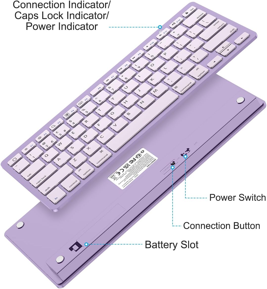 Detalle de OMOTON Bluetooth Wireless Keyboard for iOS (UK QWERTY) – Purple