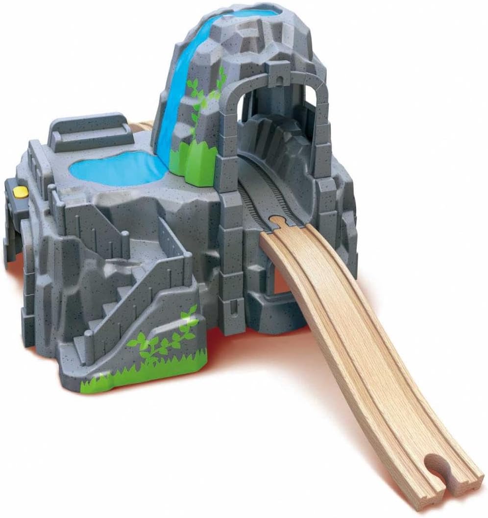 Detalle 2 de Hape Eisenbahnwelt Berg und Tunnelset – mit Licht und Sound (Holzbahn-Erweiterung, Montessori-Spiel, ab 3 Jahren)