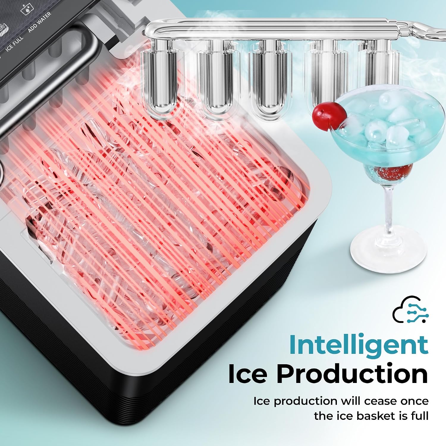 Thumbnail 5 de EUHOMY Countertop Ice Maker: Compact, Two Ice Sizes with One-Touch Control