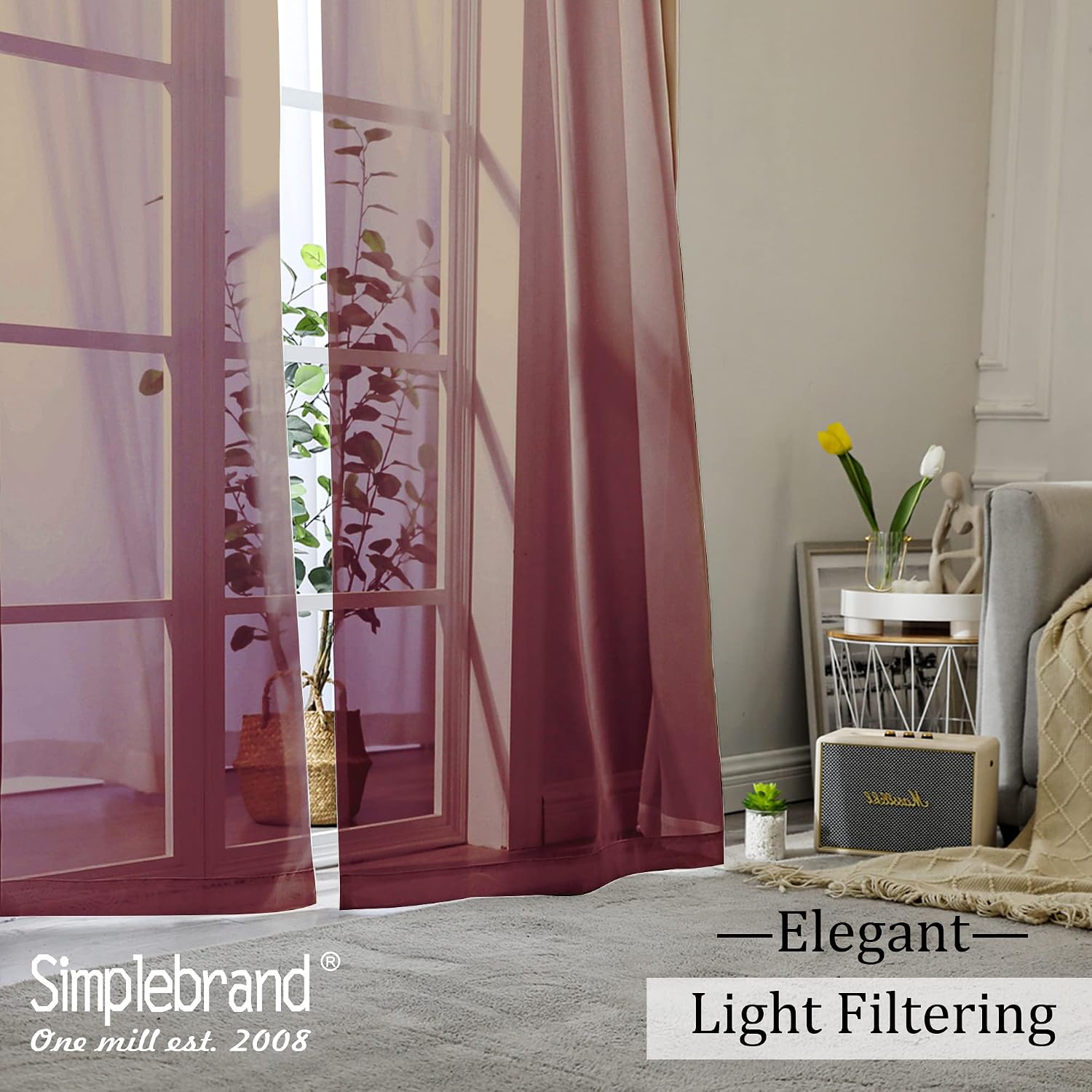Thumbnail 6 de Simplebrand Red Sheer Curtains 84" Length 🪟