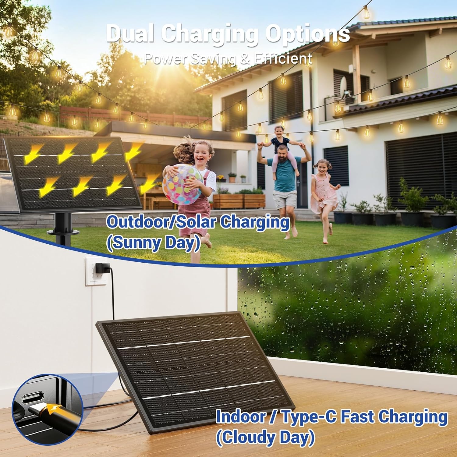 Detalle de Sikitul S11 100 ft Solar String Lights, 36 Warm White LEDs, Remote & USB-C