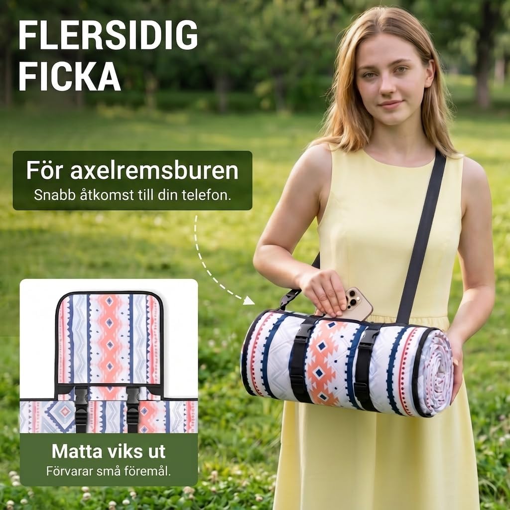 Thumbnail 1 de Wolfwise vattentät picknickfilt 200 × 200 cm, blå med axelrem och fem lager