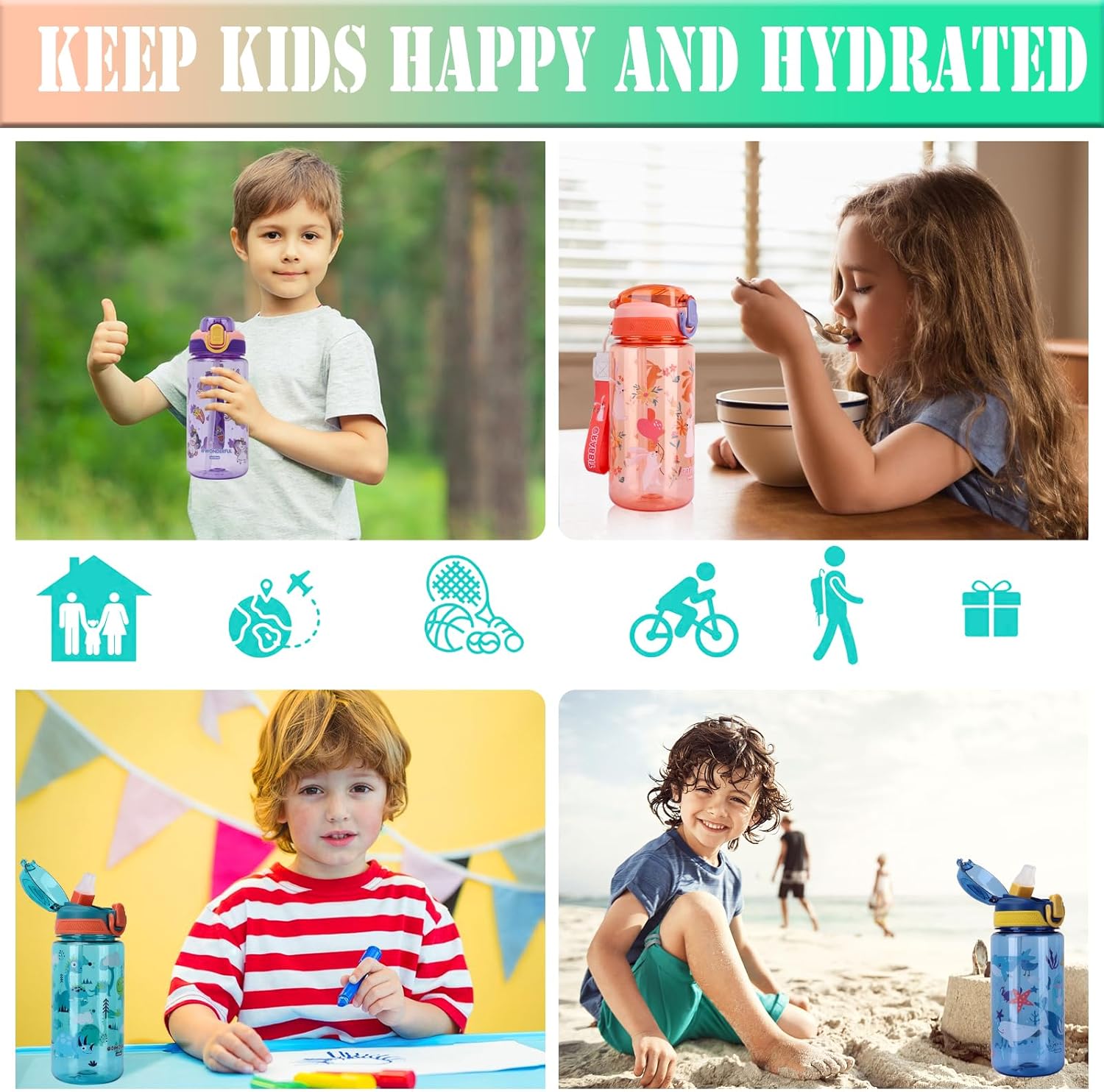 Thumbnail 6 de SENBSLAN Kids Water Bottle 600ml with Straw – Leakproof, BPA Free and Fun Unicorn Design