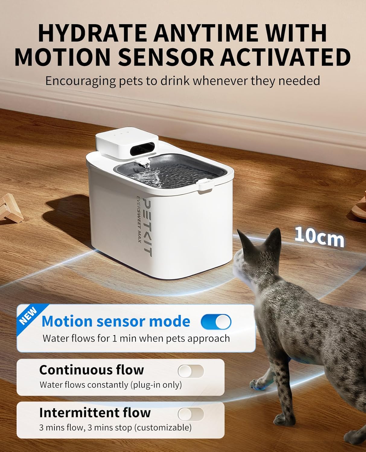 Detalle de PETKIT EVERSWEET MAX 3L Wireless Cat Water Fountain with 5000mAh Battery, App Control & Ultra-Quiet Pump