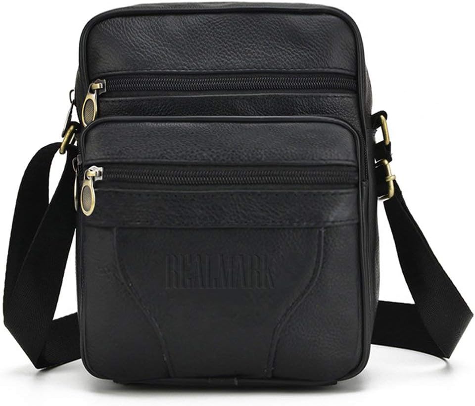 Detalle de Realmark men’s genuine leather cross body shoulder bag (small messenger satchel)