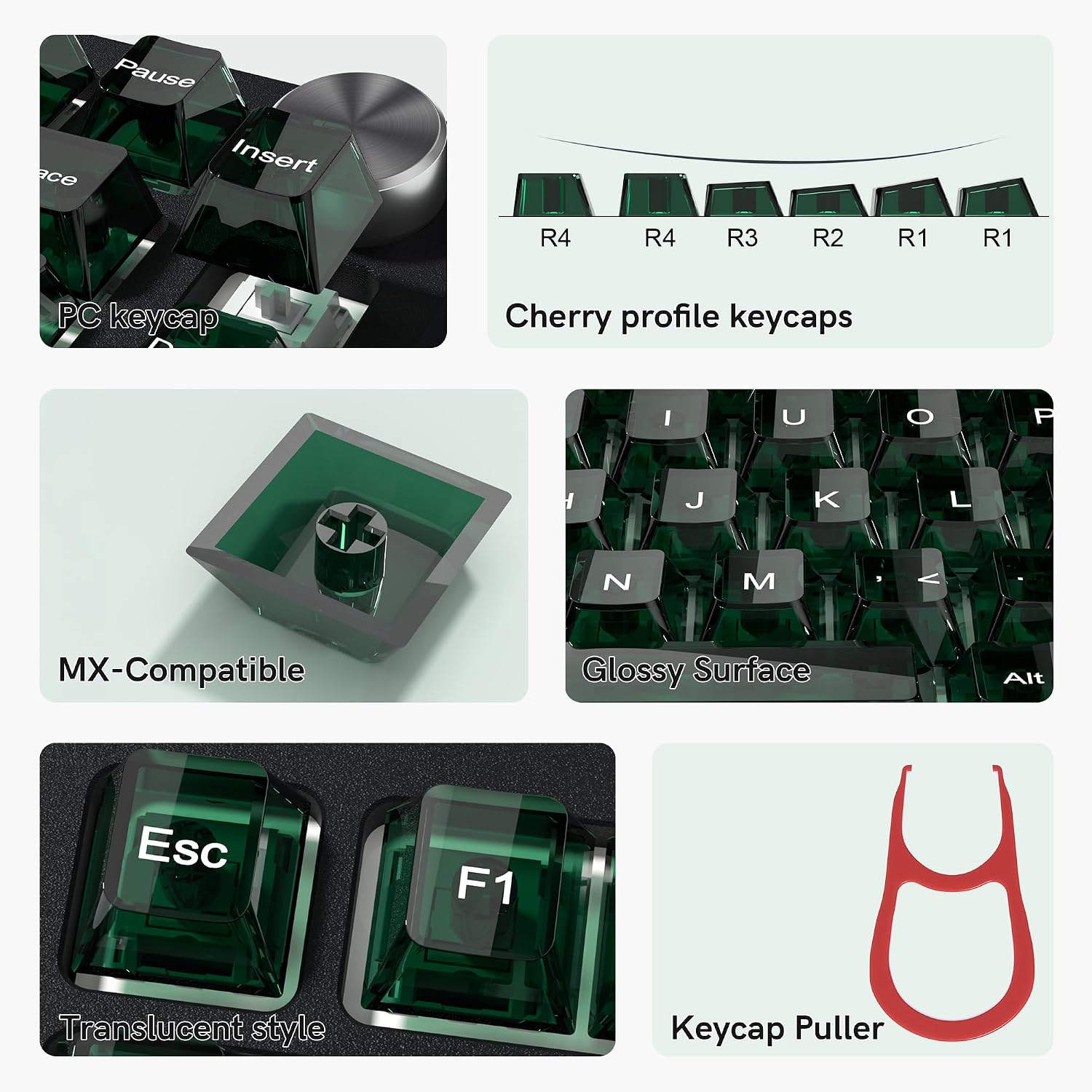 Detalle de dagaladoo 115-Key Transparent Green Keycaps, Cherry Profile for MX Switches