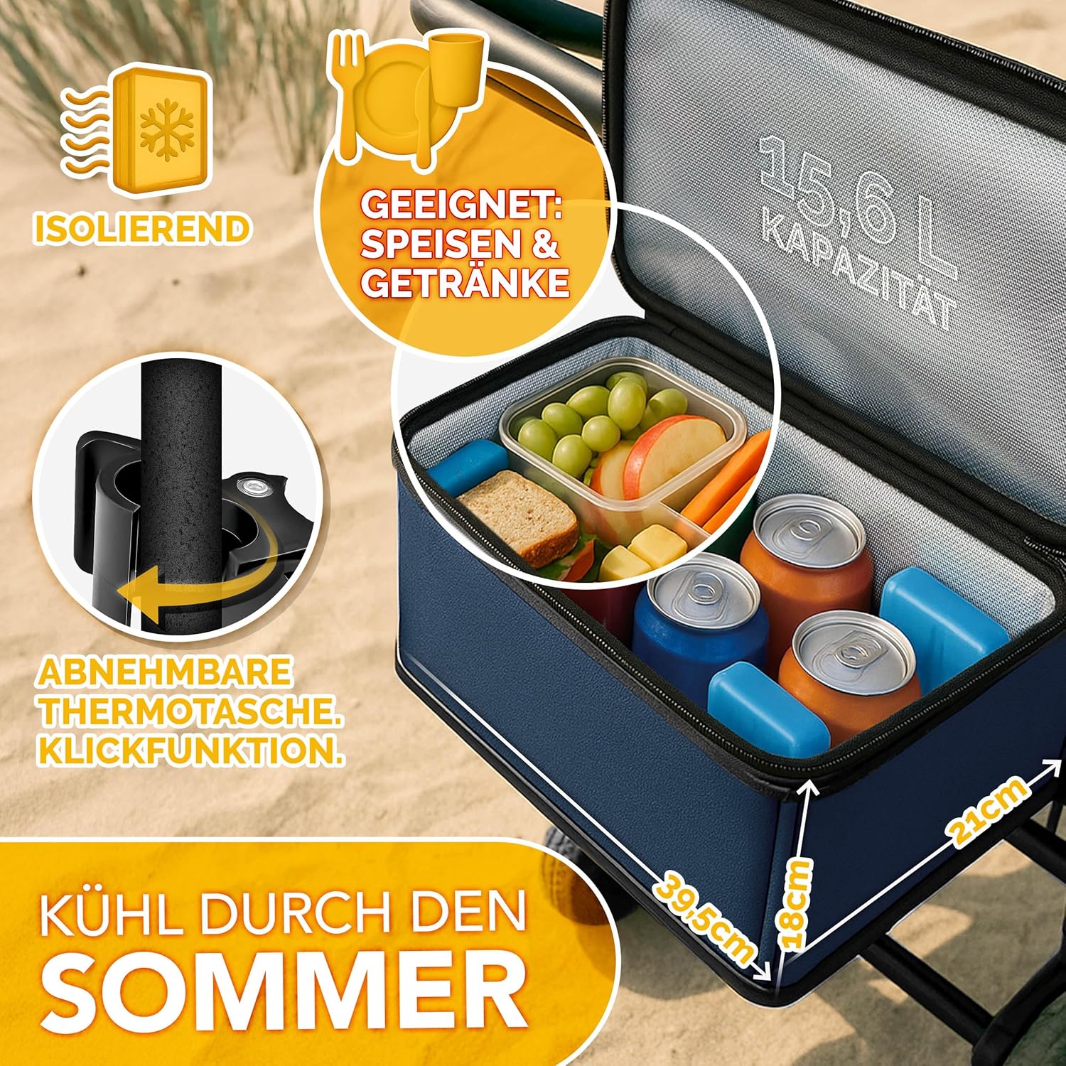 Thumbnail 2 de TRESKO Bollerwagen faltbar mit Dach, Kühlfach & Seitenrollos (bis 150 kg, 3-Punkt-Gurt, Vollgummireifen)