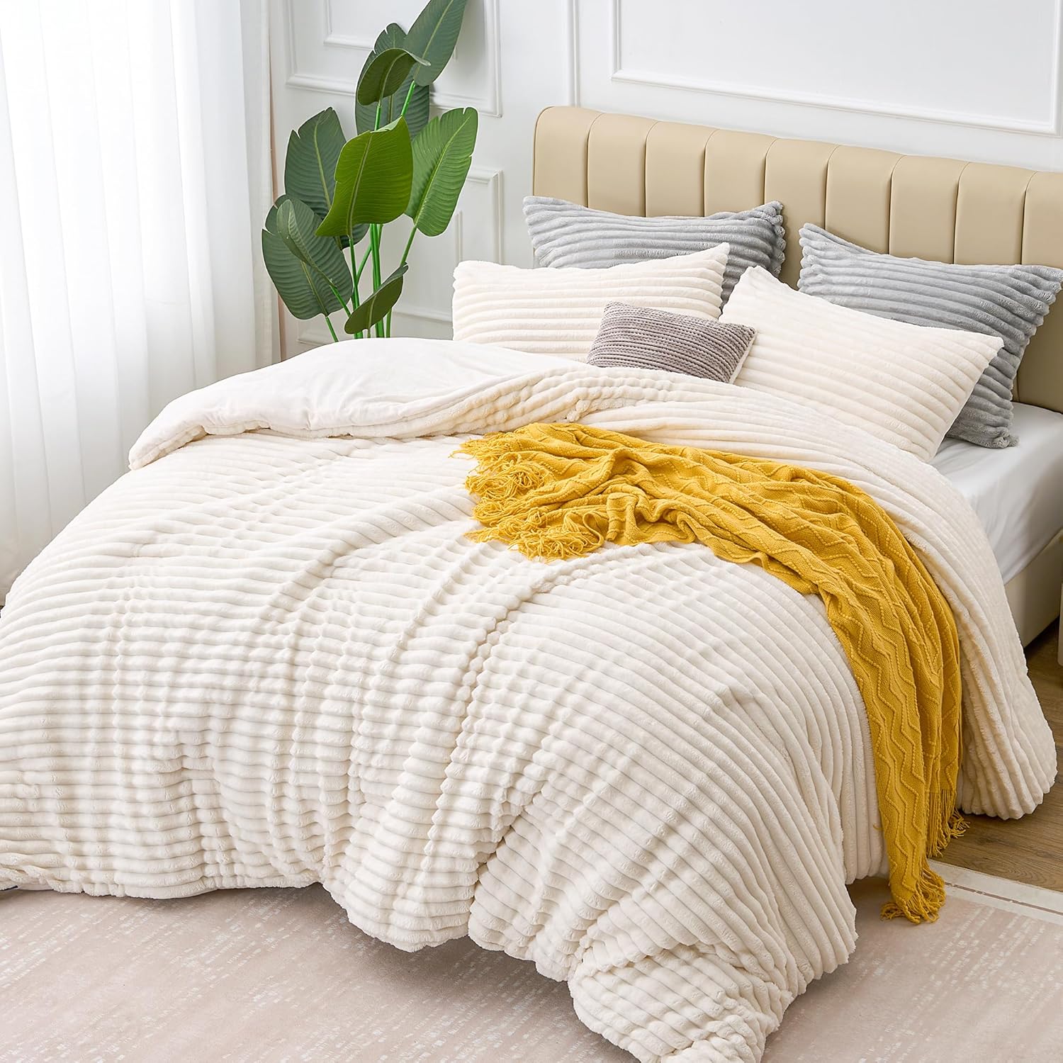 Thumbnail 6 de BEDELITE Fleece Full Comforter Set – Super Soft & Warm Cream White Bedding