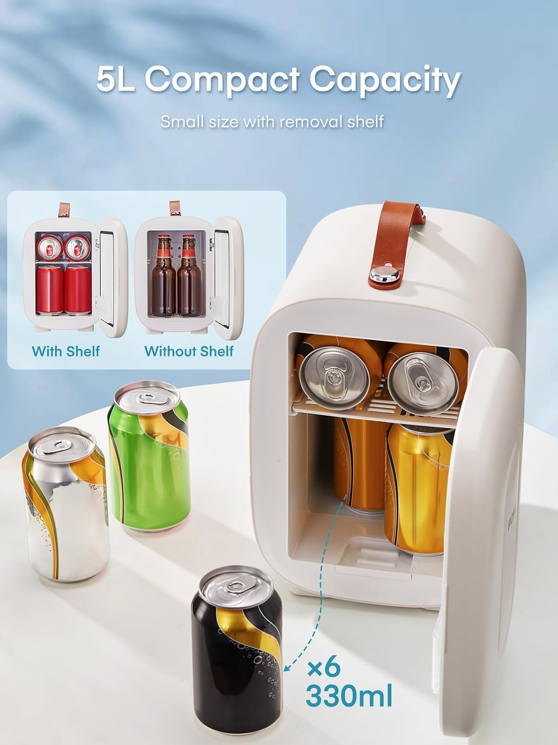 Detalle de FOHERE Mini Fridge 5L: Portable Cooler & Warmer for Desk, Bedside and On-the-Go