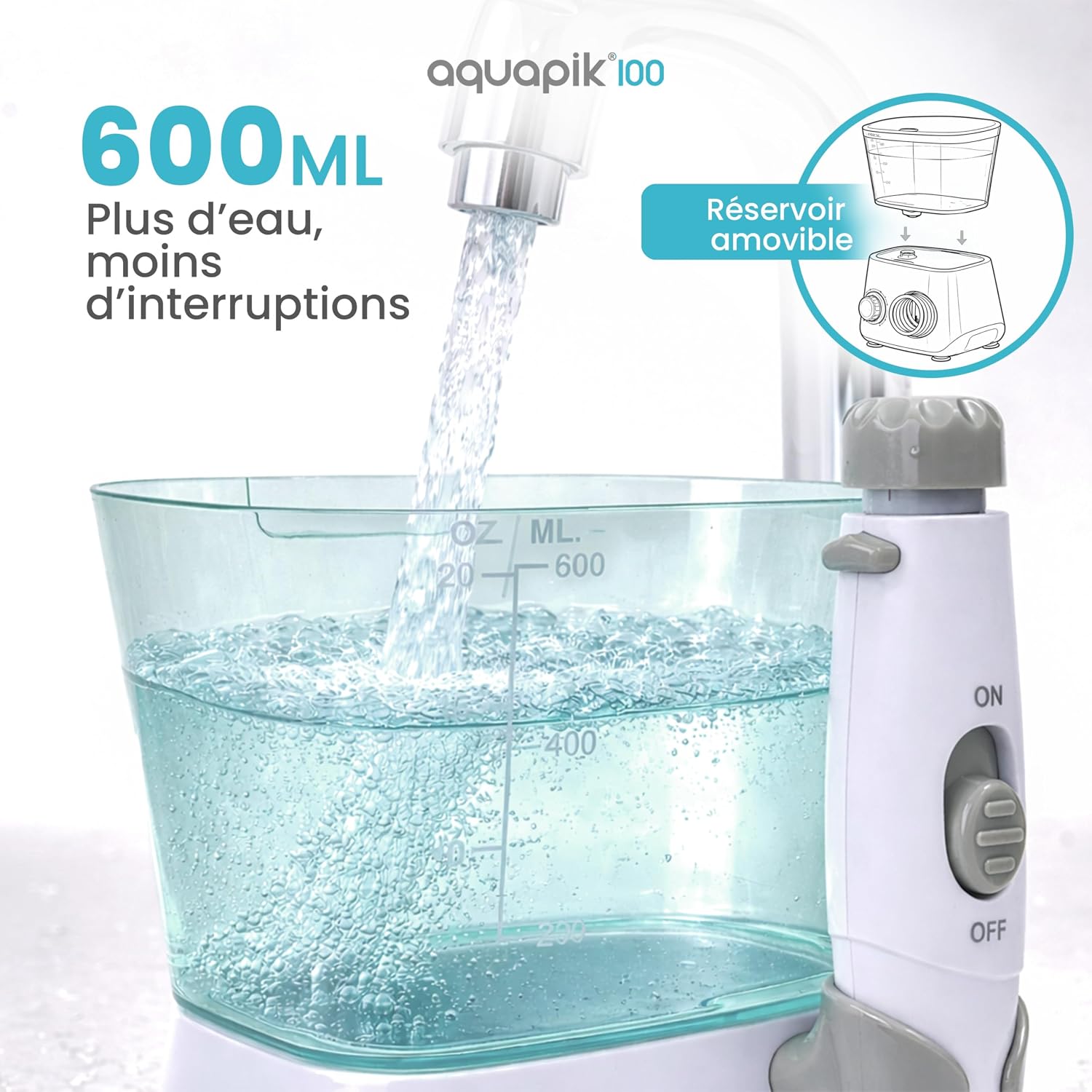 Detalle de Aquapik Hydropulseur – Water Flosser avec 8 embouts et 10 niveaux de pression