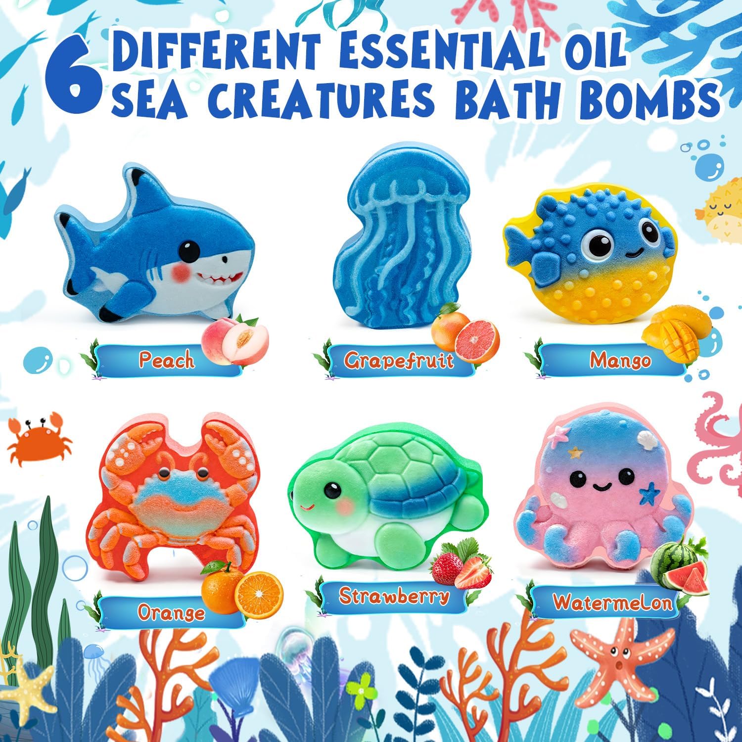 Detalle de Suyfeifan Halloween Bath Bombs for Kids, 6-Pack Marine Shapes & Fruit Scents