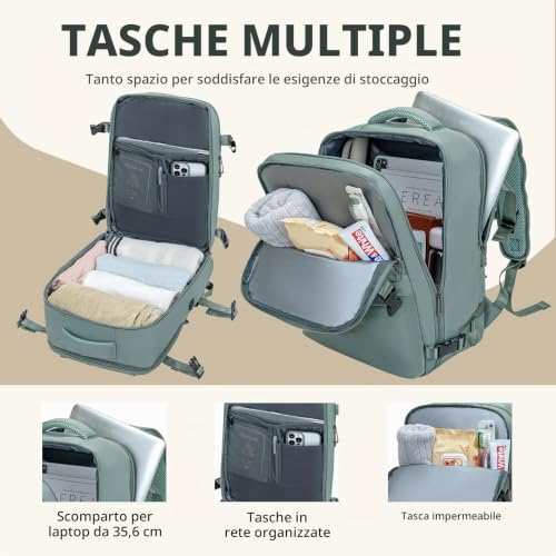 Detalle de Xkdoai Zaino da Viaggio 45x36x20 per Easyjet — Bagaglio a Mano comodo e ben organizzato