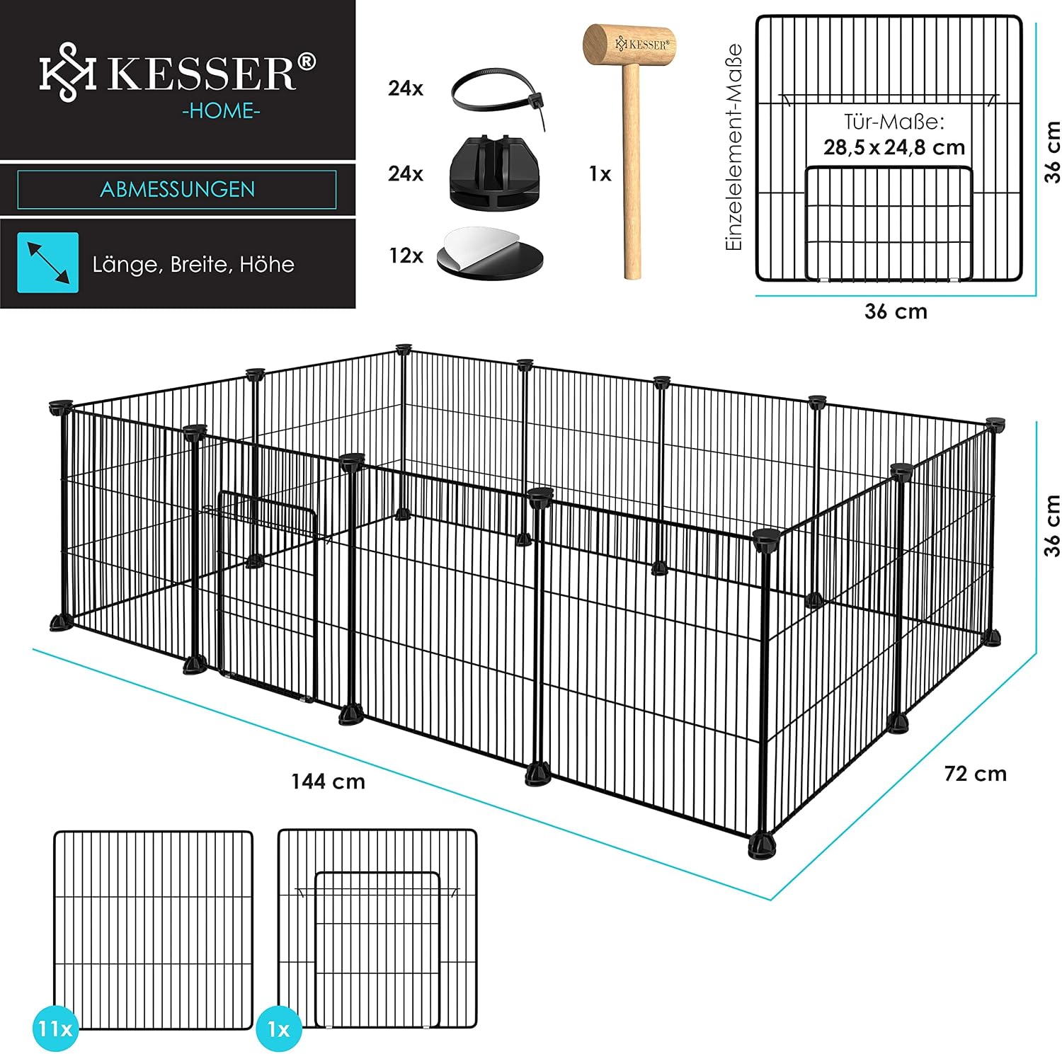 Thumbnail 6 de KESSER® Freigehege Gittergehege für Kaninchen (Metallgitter, XXL) inkl. Komplettset & Flasche – Laufgitter für innen/außen