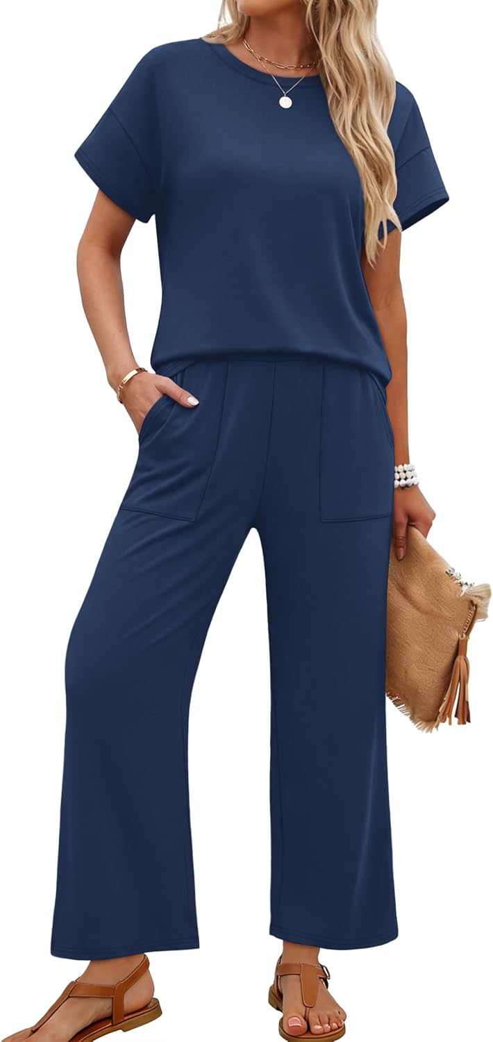Detalle de SAMPEEL Two-Piece Lounge Set for Women with Wide-Leg Pants