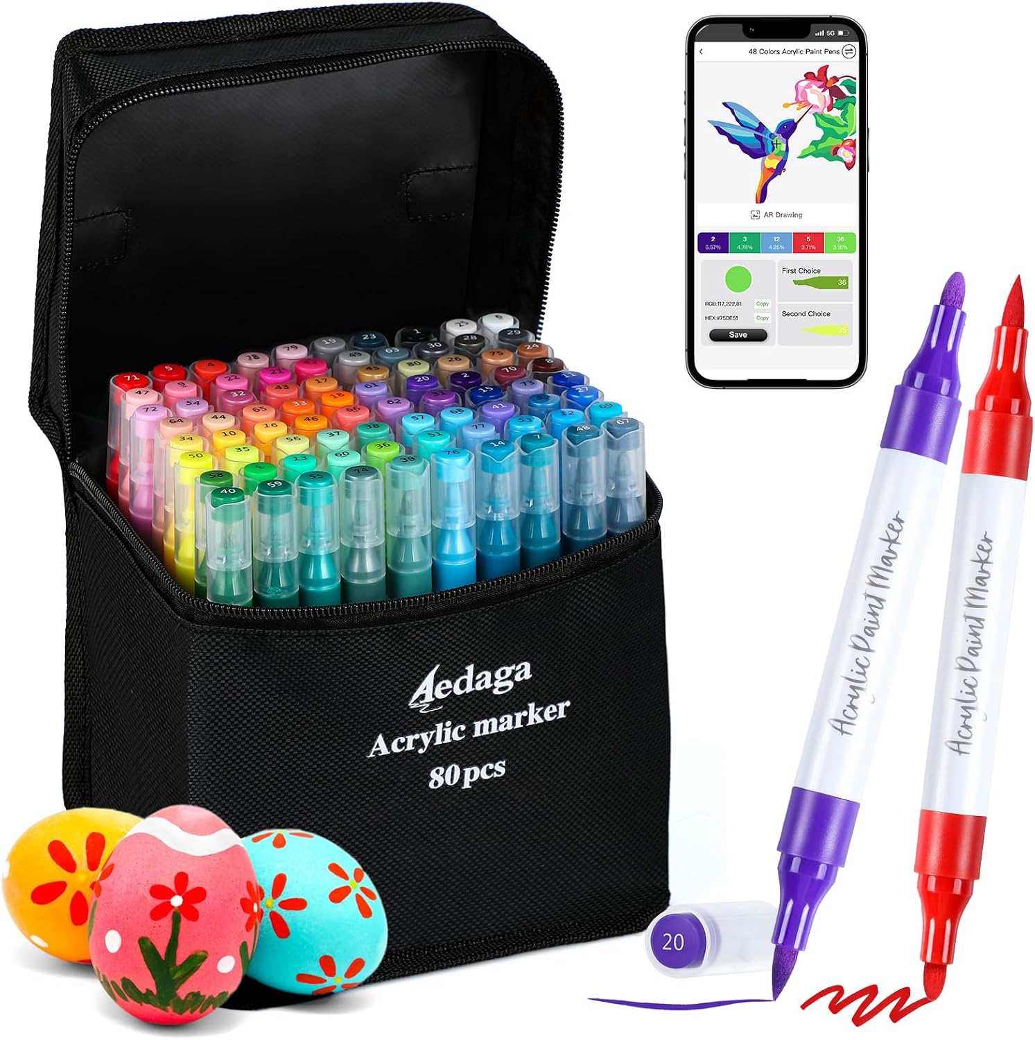 Thumbnail 6 de AEDAGA 100 Colours Numbered Acrylic Paint Pens with Free App – Dual Tip Markers for Creative Versatility