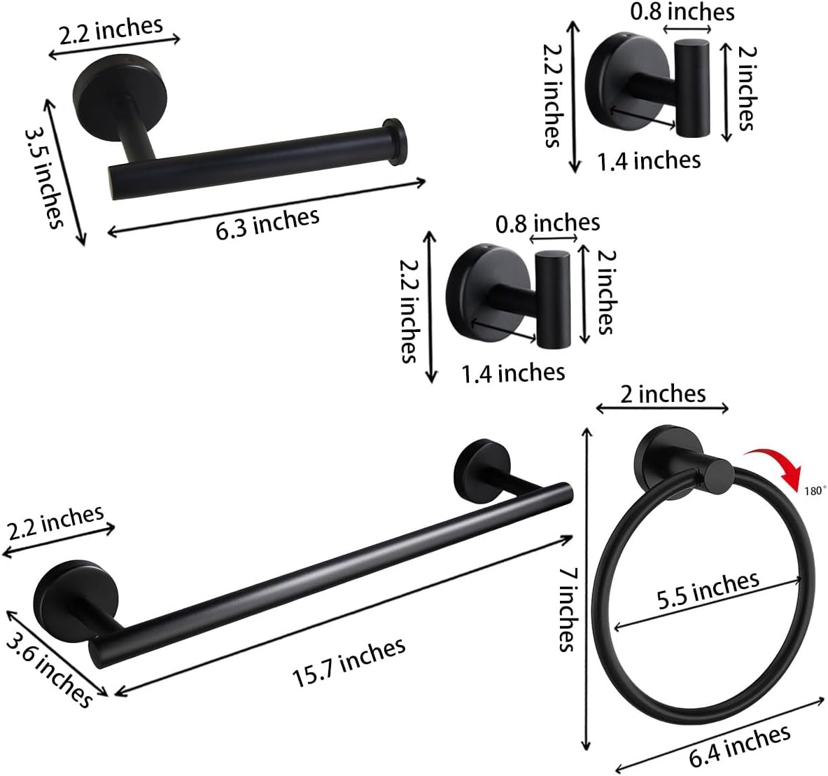 Thumbnail 2 de Betadistor Towel Rail Wall Mounted 5-Piece Bathroom Accessories Set