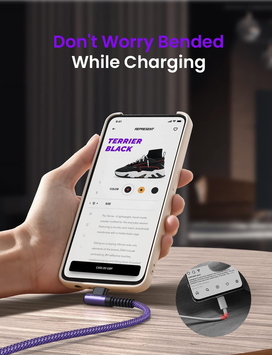 Thumbnail 4 de AINOPE USB-auf-USB-C-Kabel (2er-Set, 2 m) mit 3,1 A Schnellladung und rechtwinkligem 90°-Design