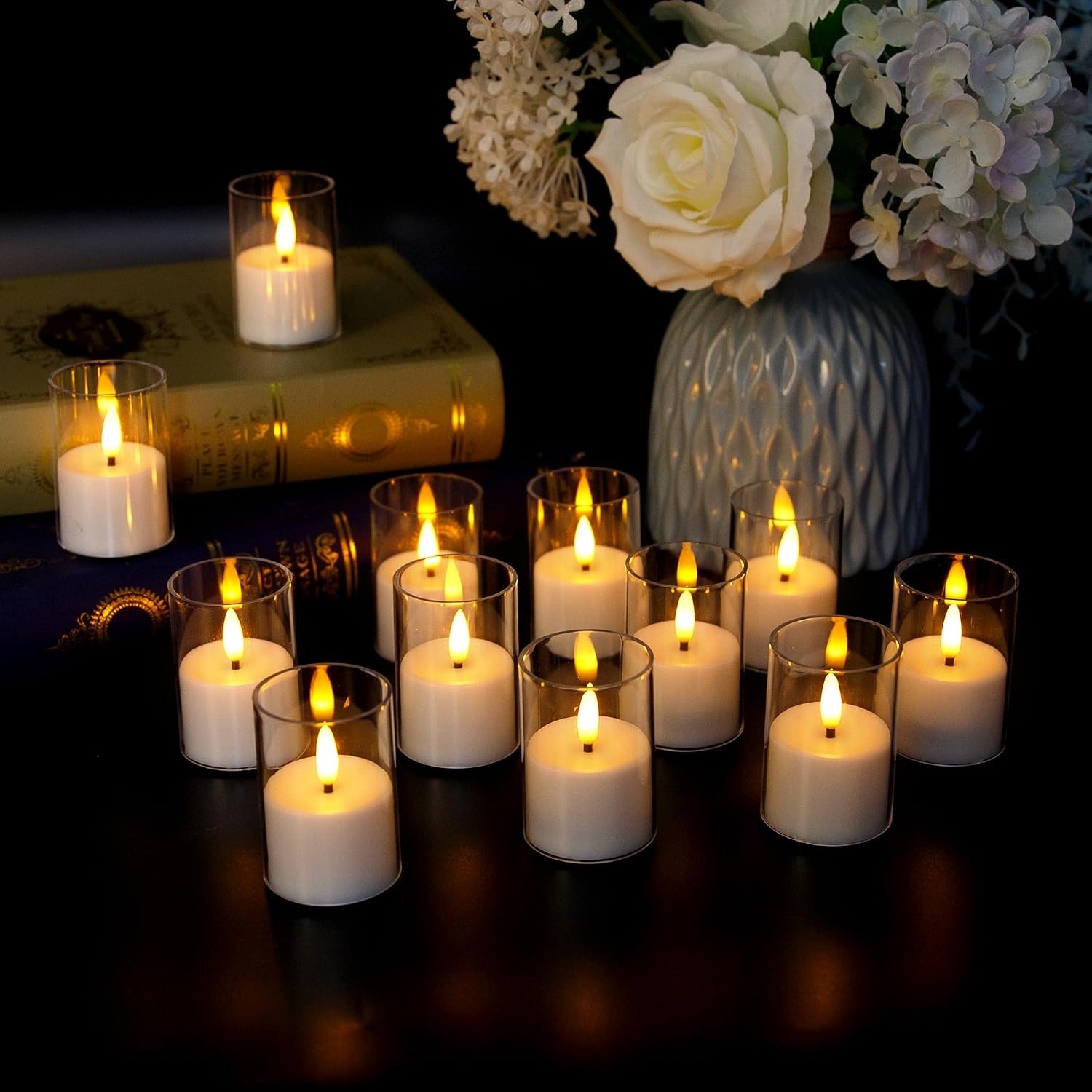 Detalle de TLNFHRPI RTY1023 Flameless LED Candles, 12-Pack in Ivory with Timer and Remote