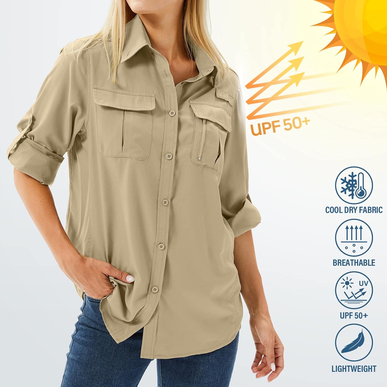Thumbnail 4 de yeyity Hemdbluse Damen – UPF 50 Langarmshirt für Outdoor, schnell trocknend und atmungsaktiv