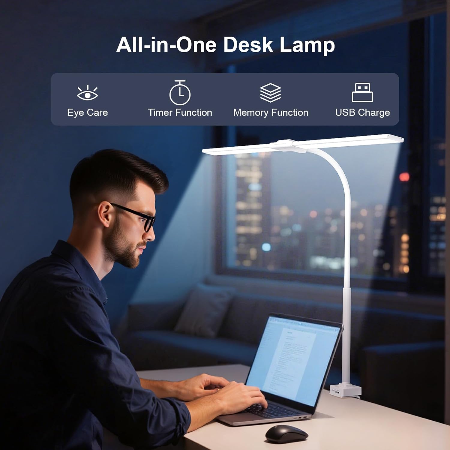 Detalle de Lampada da Scrivania a LED 24W con Telecomando – 1500LM, 80cm, USB, bianco