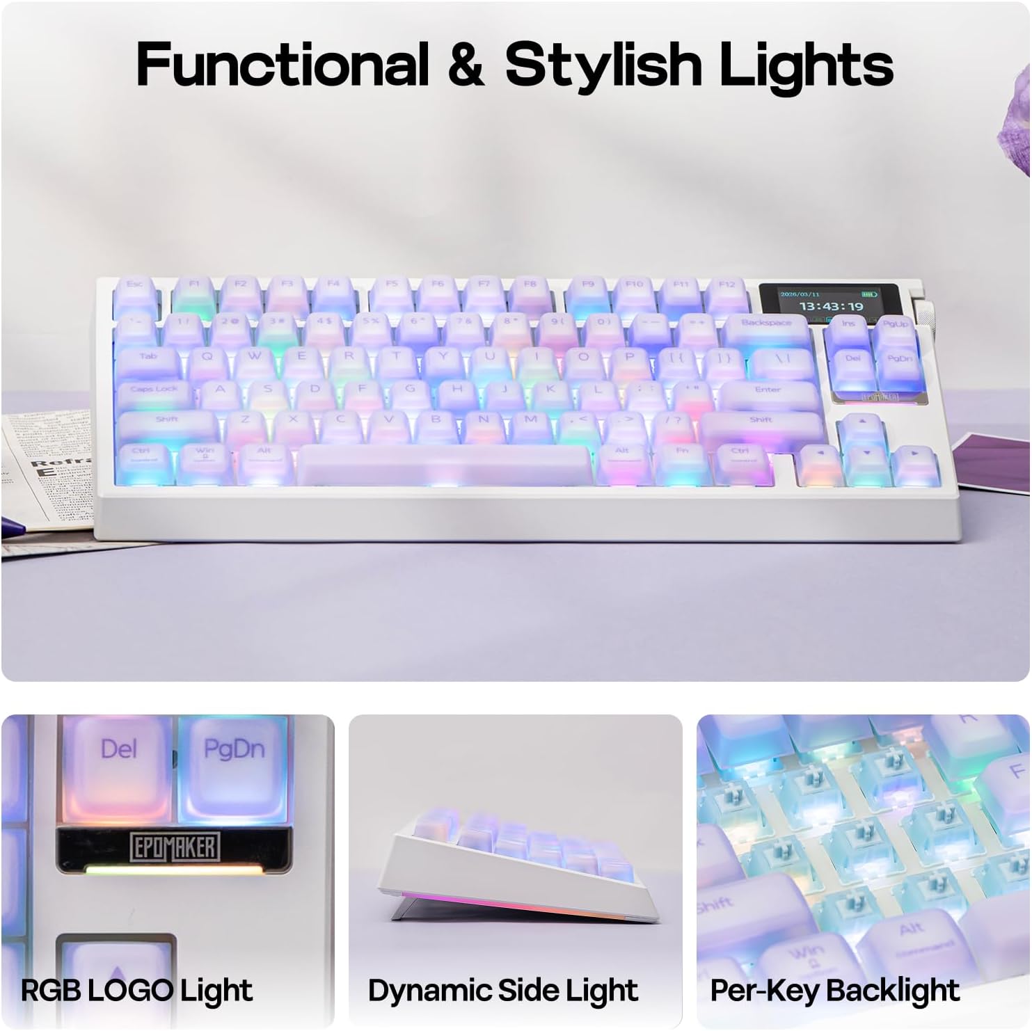 Thumbnail 4 de EPOMAKER G84 Pro Wireless Gaming Keyboard with Screen & Knob (75% Hot Swappable, 8000mAh, BT 5.0/2.4G/USB-C)